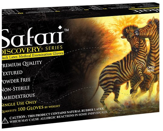 Safari Black Latex Powder Free Textured Exam Gloves | SFR 87325-B-LTX-PF-2 | Mexpo International Inc | SurgiMac