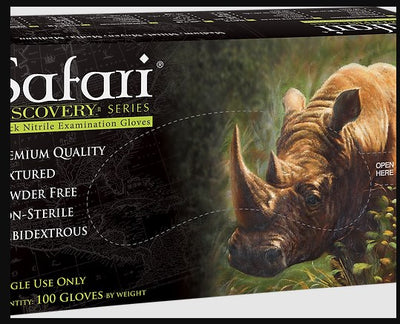 Safari Black Nitrile Powder Free Textured Exam Gloves