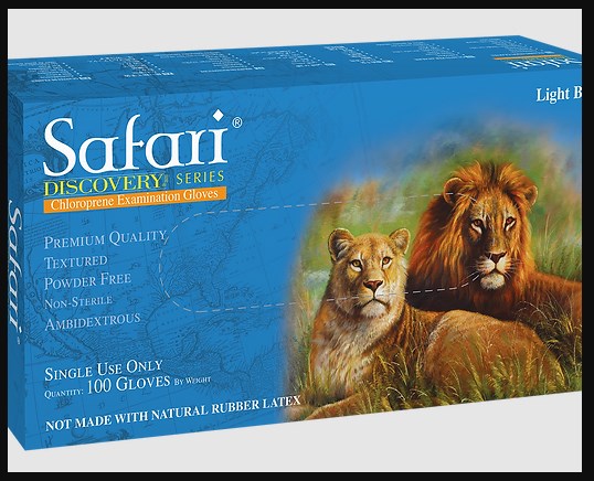 Safari Light Blue Chloroprene Powder Free Textured Exam Gloves SFR 89245-CHL-LB-PF-2