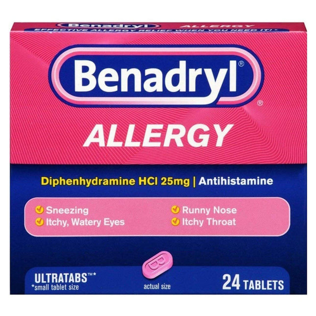 J & J Sales | Allergy Relief Benadryl 25 mg Strength Tablet 24 per Box | 10312547170311