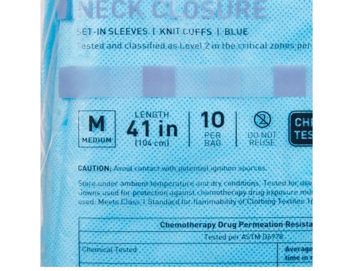 Chemotherapy Procedure Gown NonSterile AAMI Level 2 / ASTM D6978 Disposable 16-54KVM-1