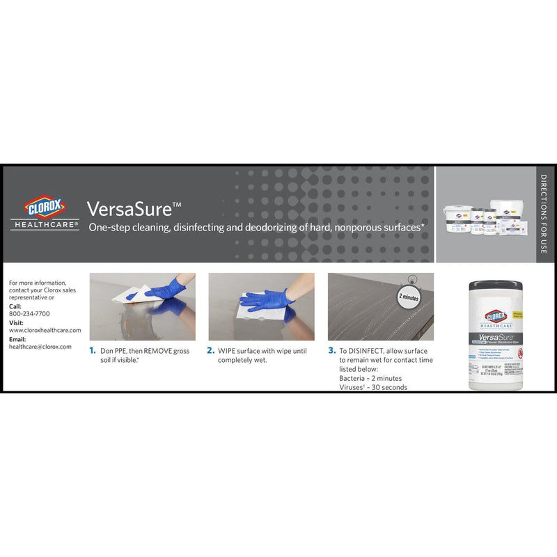 Clorox Healthcare VersaSure Surface Disinfectant Cleaner Premoistened Quaternary Based Manual Pull Wipe 150 31758