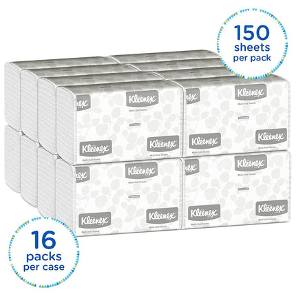 Kleenex Multifold Paper Towels (01890), White, 16 Packs / Case, 150 Tri Fold Paper Towels / Pack, 2,400 Towels / Case | 01890 | | Disposable, Folded Towel, Paper Products, Paper Towels | ‎Kimberly-Clark | SurgiMac