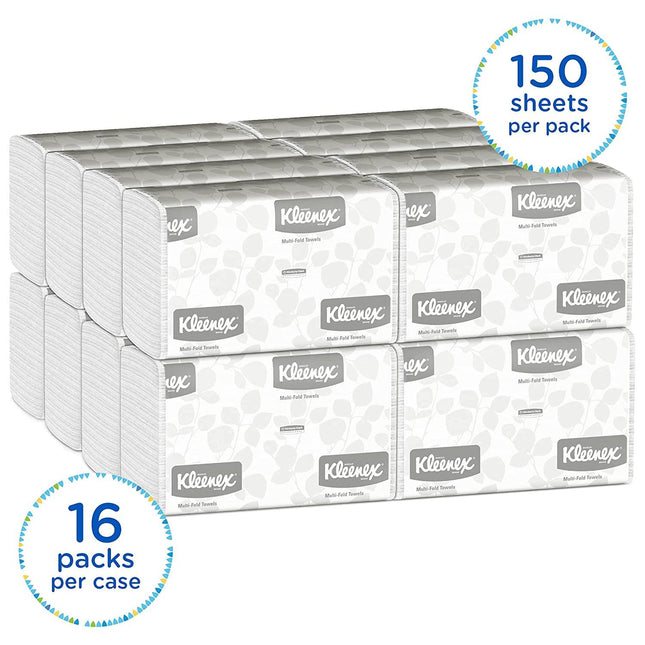 ‎Kimberly-Clark | Kleenex Multifold Paper Towels (01890), White, 16 Packs / Case, 150 Tri Fold Paper Towels / Pack, 2,400 Towels / Case | 01890