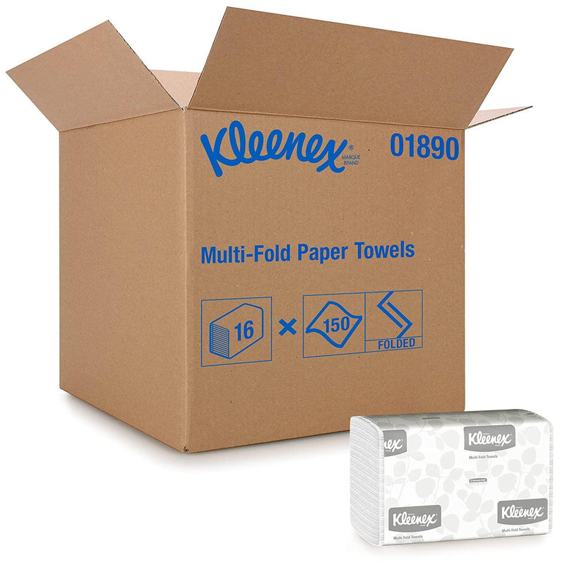 Kleenex Multifold Paper Towels (01890), White, 16 Packs / Case, 150 Tri Fold Paper Towels / Pack, 2,400 Towels / Case 01890