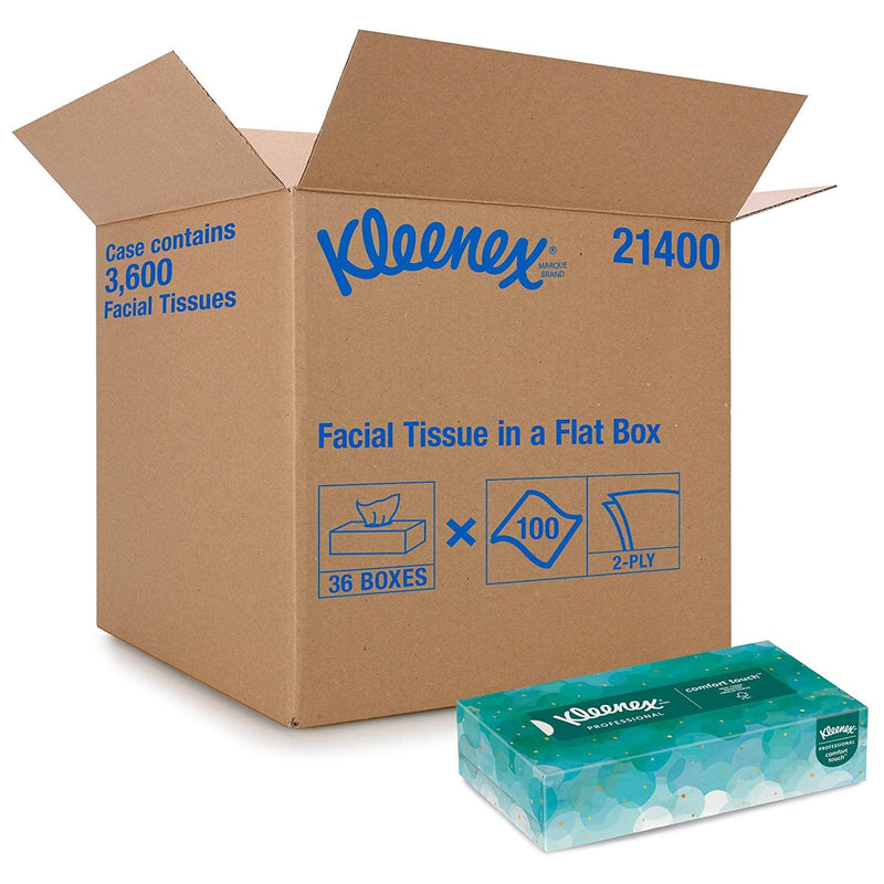 Kleenex Professional Facial Tissue for Business (21400), Flat Tissue Boxes, 36 Boxes / Case, 100 Tissues / Box, 3,600 Tissues / Case 21400