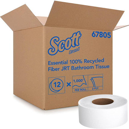 Scott Essential Jumbo Roll JR. Commercial Toilet Paper (67805), 100% Recycled Fiber, 2-PLY, White, 12 Rolls / Case, 1000' / Roll | 67805 | | Paper Towel, Paper Towels, Supply District, Toilet Paper | ‎Kimberly-Clark | SurgiMac
