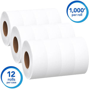 Scott Essential Jumbo Roll JR. Commercial Toilet Paper (67805), 100% Recycled Fiber, 2-PLY, White, 12 Rolls / Case, 1000' / Roll 67805