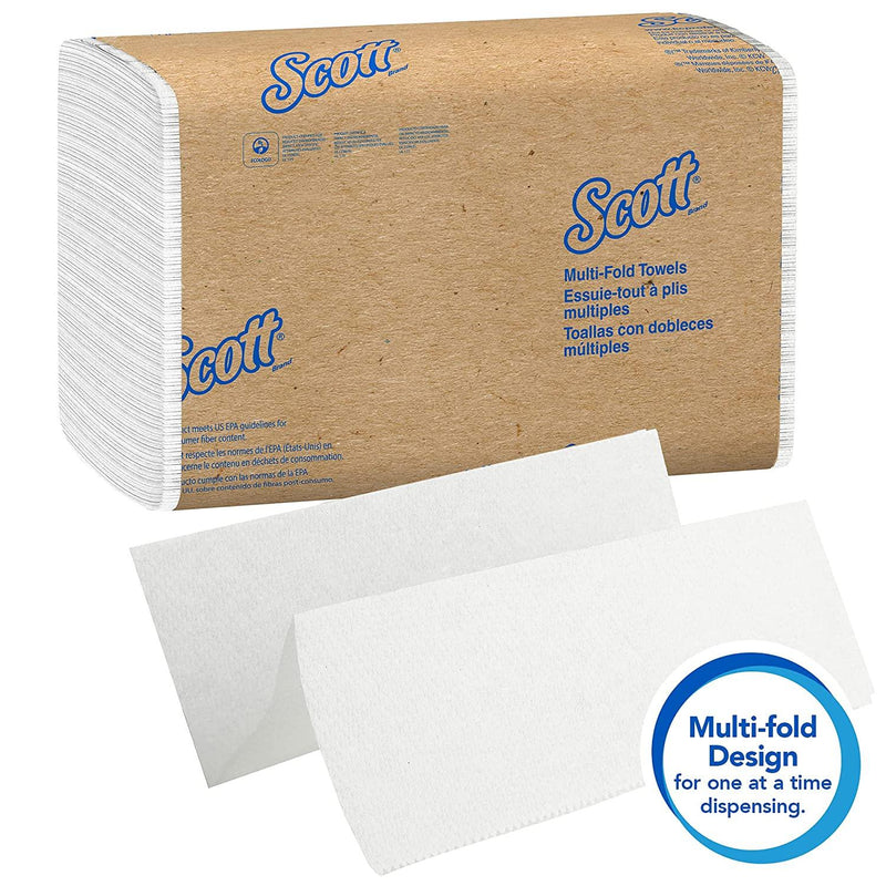 Scott Essential Multifold Paper Towels (01804) with Fast-Drying Absorbency Pockets, White, 16 Packs / Case, 250 Multifold Towels / Pack 01804