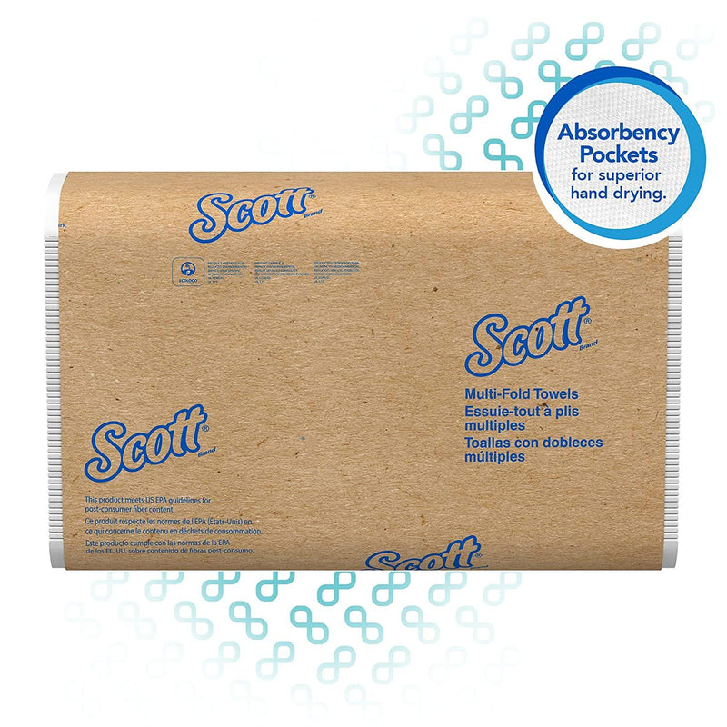 Scott Essential Multifold Paper Towels (01804) with Fast-Drying Absorbency Pockets, White, 16 Packs / Case, 250 Multifold Towels / Pack 01804