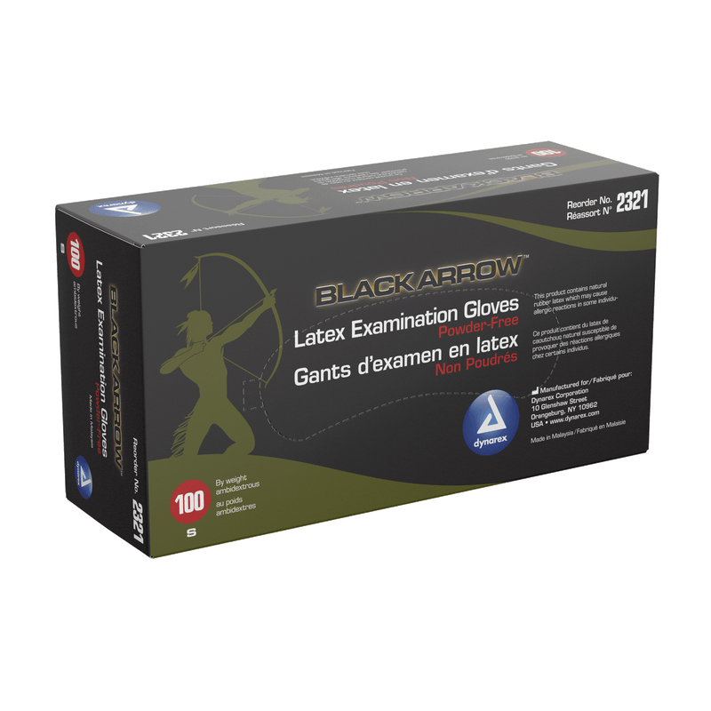 Dynarex Black Arrow Latex Exam Gloves, Powder-Free 2321