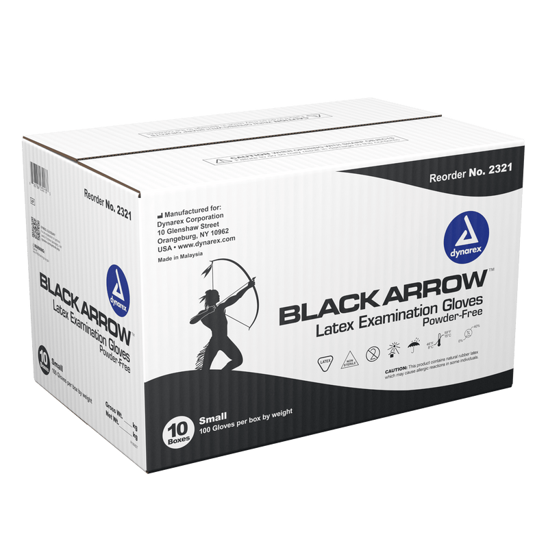 Dynarex Black Arrow Latex Exam Gloves, Powder-Free 2321