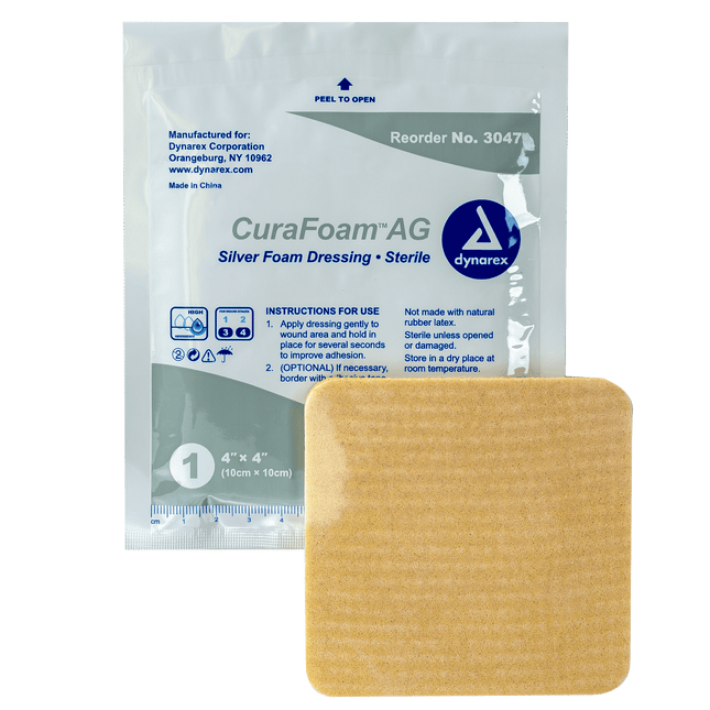 Dynarex | Dynarex CuraFoam AG Silver Foam Dressing - 4"X4" | 3047