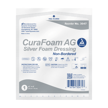 Dynarex CuraFoam AG Silver Foam Dressing - 4"X4"
