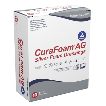 Dynarex CuraFoam AG Silver Foam Dressing - 4"X4"
