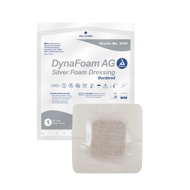 Dynarex | Dynarex DynaFoam AG Bordered Silver Foam Dressing - 4"X4" | 3049