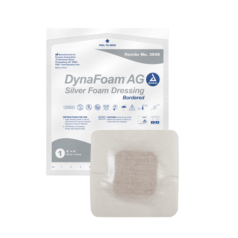 Dynarex DynaFoam AG Bordered Silver Foam Dressing - 4