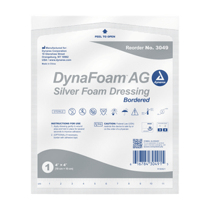 Dynarex DynaFoam AG Bordered Silver Foam Dressing - 4"X4" 3049