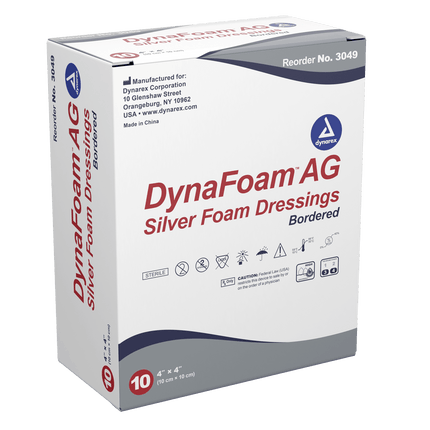 Dynarex DynaFoam AG Bordered Silver Foam Dressing - 4"X4" | Dynarex | SurgiMac