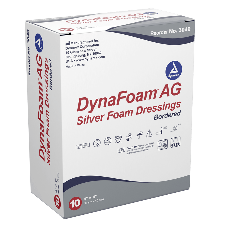 Dynarex DynaFoam AG Bordered Silver Foam Dressing - 4