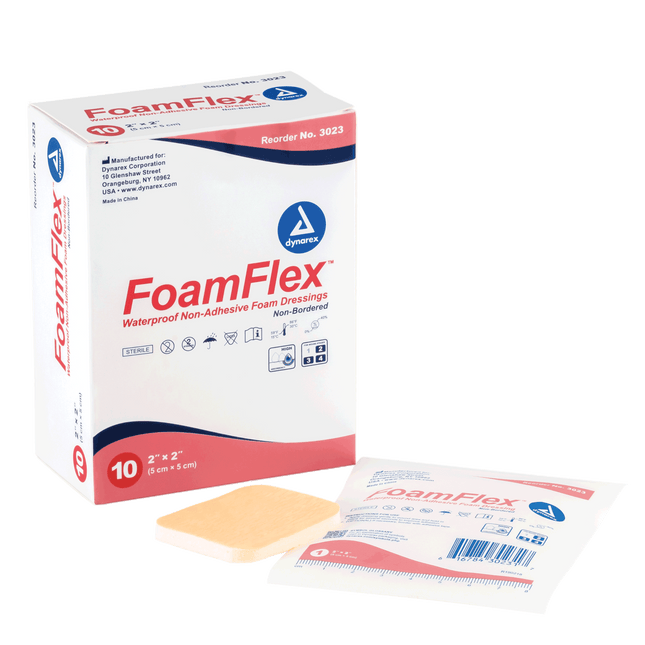 Dynarex | Dynarex FoamFlex Non-Adhesive Waterproof Foam Dressings | 3023