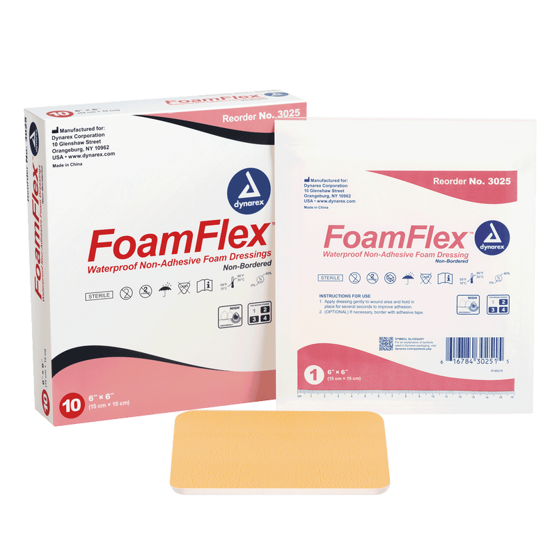 Dynarex FoamFlex Non-Adhesive Waterproof Foam Dressings 3025
