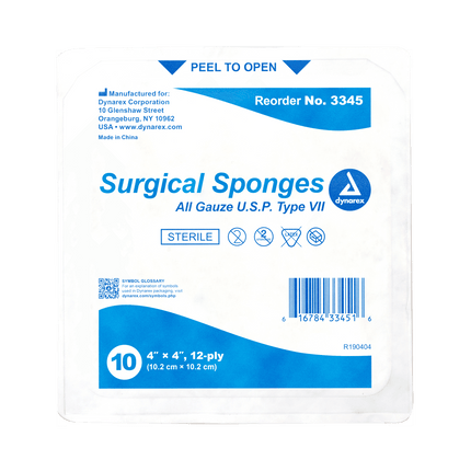 Dynarex Gauze Sponges & Pads Sterile & Non Sterile | 3345 | | Disposable Medical Supplies, done, Dressings & Sponges, General & Advanced Wound Care, Patient Care, Surgical & Procedural | Dynarex | SurgiMac