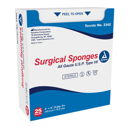 Dynarex Gauze Sponges & Pads Sterile & Non Sterile | 3342 | | Disposable Medical Supplies, done, Dressings & Sponges, General & Advanced Wound Care, Patient Care, Surgical & Procedural | Dynarex | SurgiMac