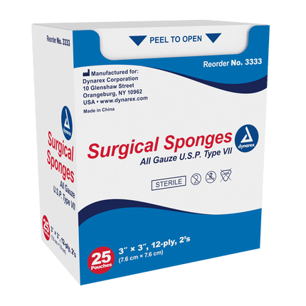 Dynarex Gauze Sponges & Pads Sterile & Non Sterile | 3333 | | Disposable Medical Supplies, done, Dressings & Sponges, General & Advanced Wound Care, Patient Care, Surgical & Procedural | Dynarex | SurgiMac
