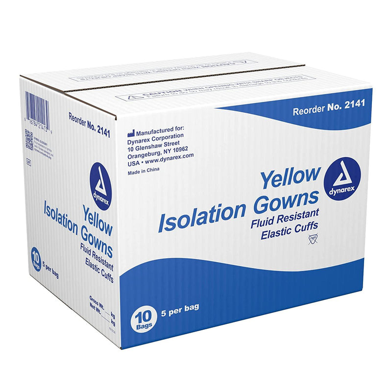 Isolation Gown Fluid Resistant Universal, Yellow 50 pack 2141