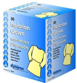 Isolation Gown Fluid Resistant Universal, Yellow 50 pack 2141