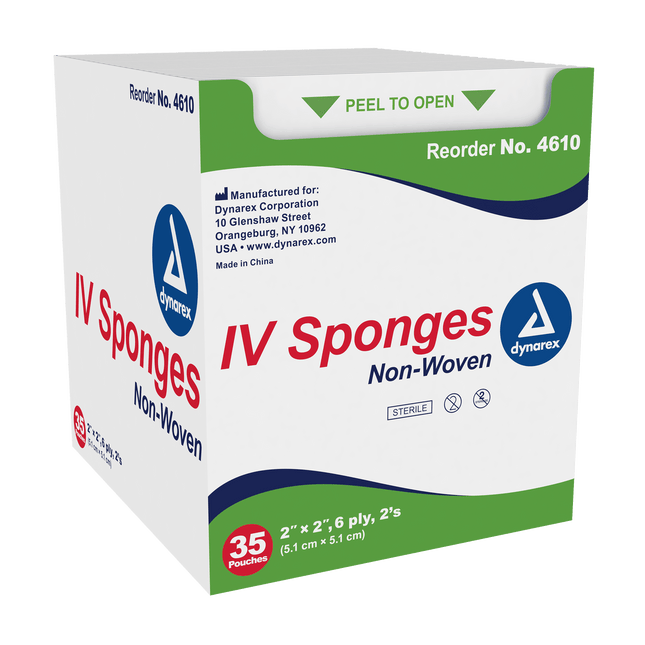 Dynarex | Dynarex IV Sponge 2in X 2in - 6 Ply - 2/Pouch | 4610