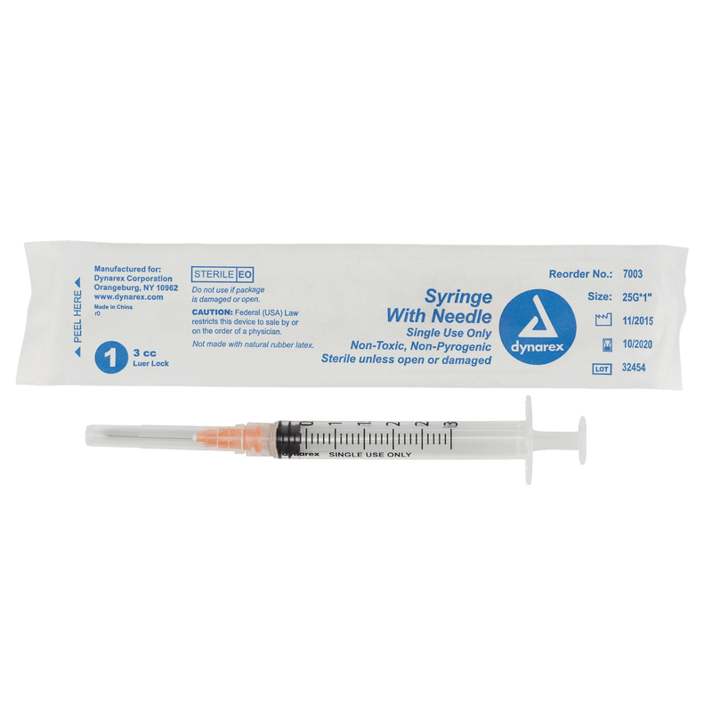 Syringe - Non-Safety with Needle - Luer slip by Dynarex 7003