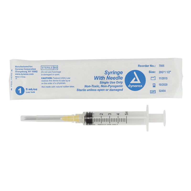 Syringe - Non-Safety with Needle - Luer slip by Dynarex 7005