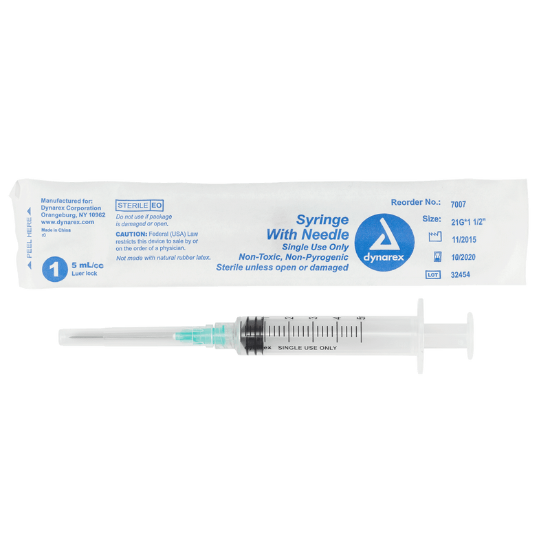 Syringe - Non-Safety with Needle - Luer slip by Dynarex 7007