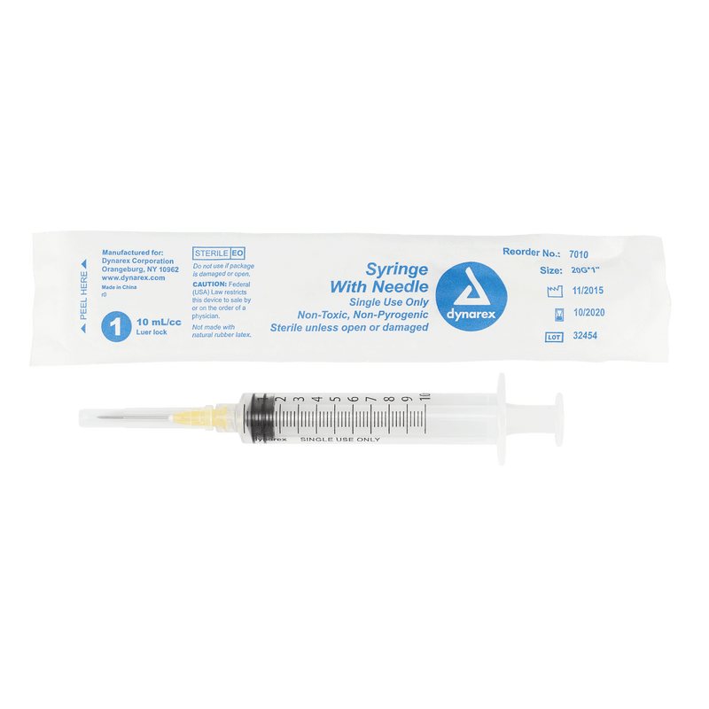 Syringe - Non-Safety with Needle - Luer slip by Dynarex 7010