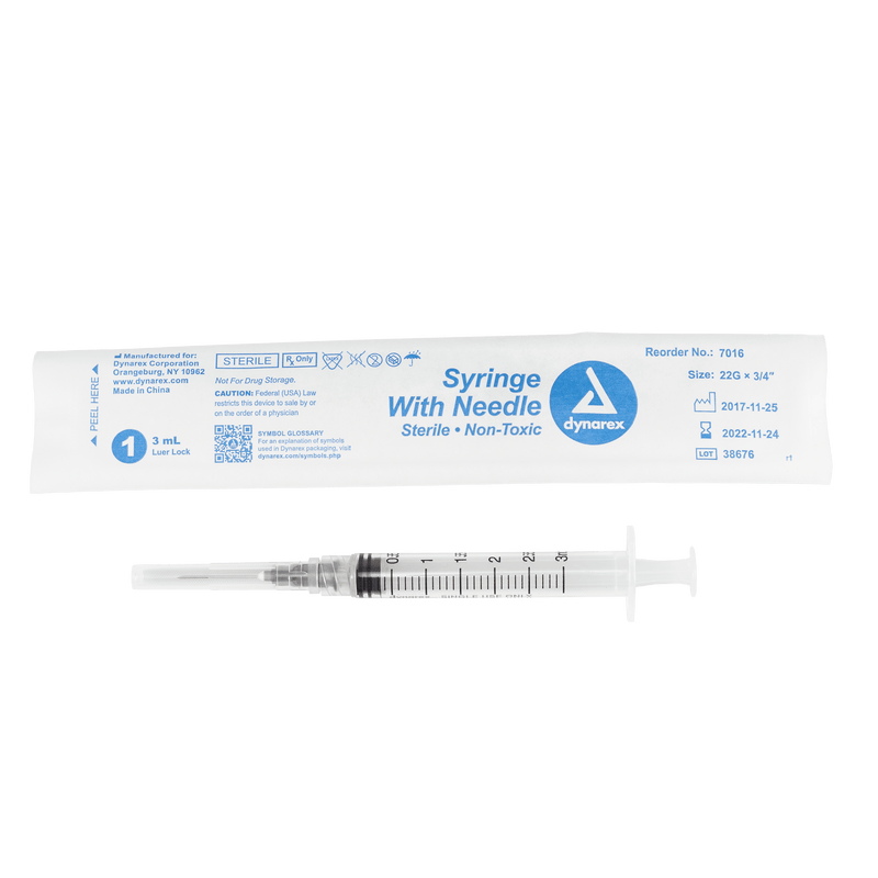 Syringe - Non-Safety with Needle - Luer slip by Dynarex 7016