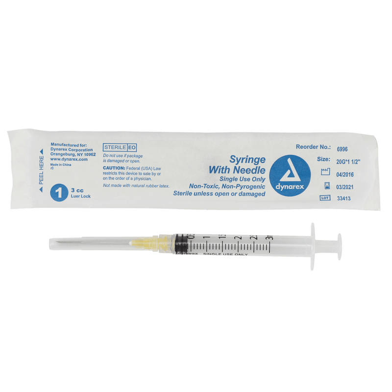 Syringe - Non-Safety with Needle - Luer slip by Dynarex 6996