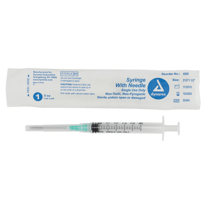 Syringe - Non-Safety with Needle - Luer slip by Dynarex 6998
