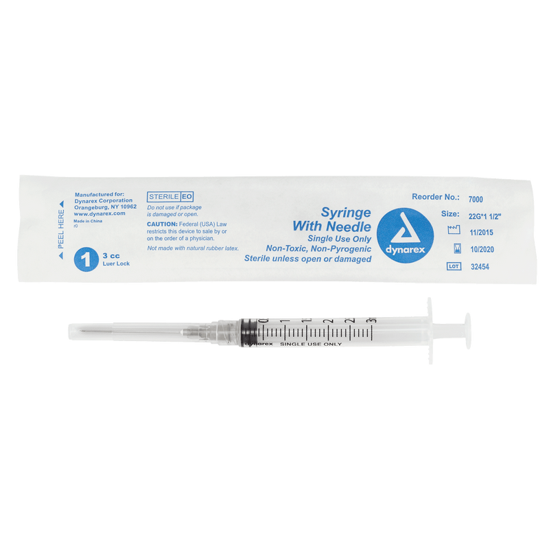 Syringe - Non-Safety with Needle - Luer slip by Dynarex 7000