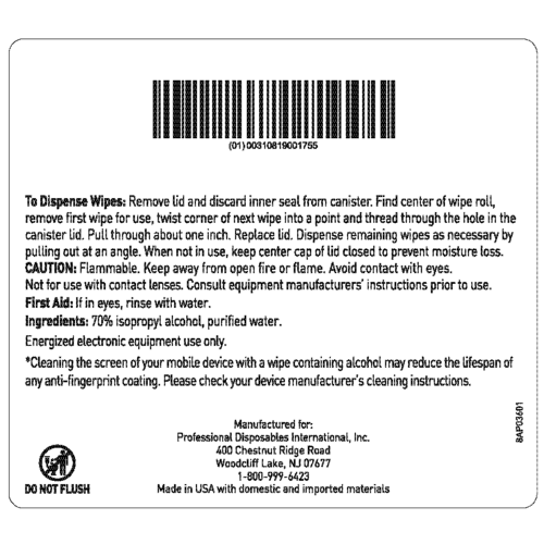 Easy Screen Surface Cleaner Premoistened Alcohol Based Manual Pull Wipes, P03672 P03672-1