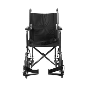 Lightweight Transport Chair McKesson Steel Frame with Silver Vein Finish 250 lbs. Weight Capacity Fixed Height / Padded Arm Black Upholstery 146-TR39E-SV