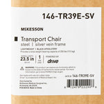 Lightweight Transport Chair McKesson Steel Frame with Silver Vein Finish 250 lbs. Weight Capacity Fixed Height / Padded Arm Black Upholstery 146-TR39E-SV