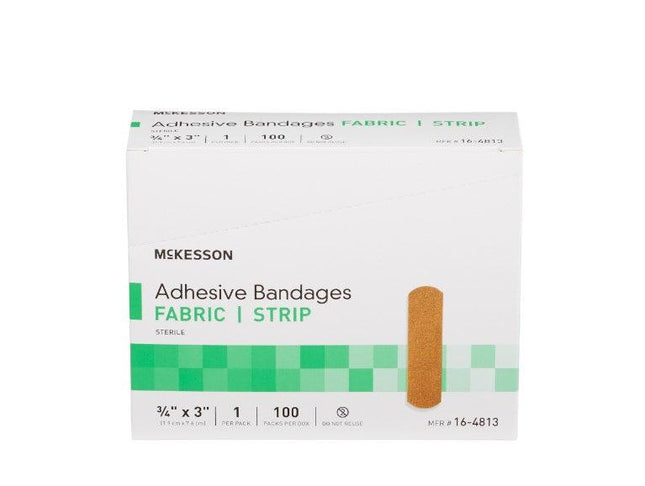 McKesson | McKesson Adhesive Strip Fabric Rectangle Tan Sterile | 16-4811-BX100