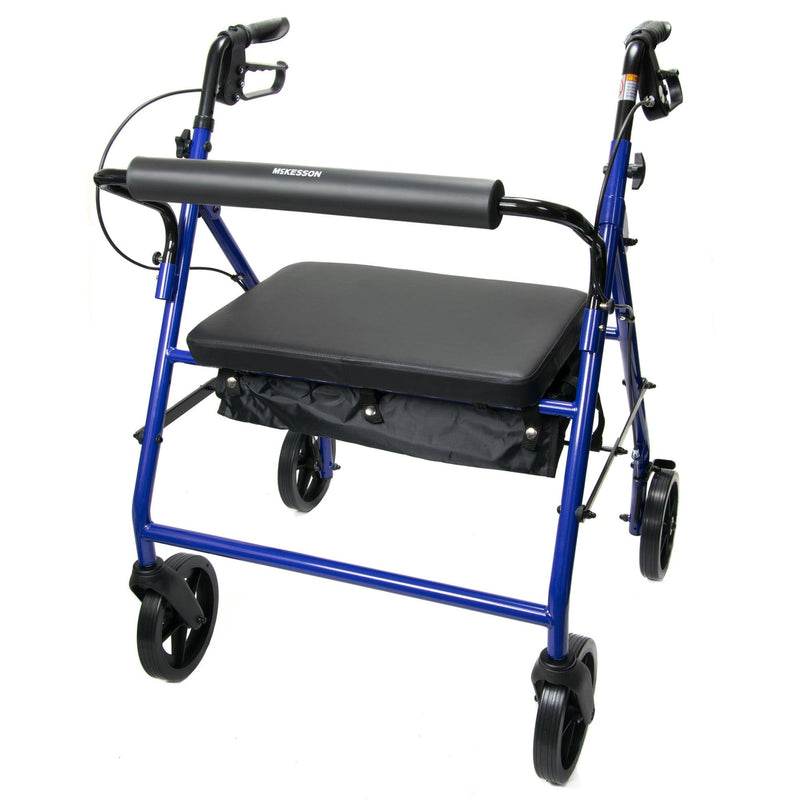 McKesson Bariatric 4 Wheel Rollator Blue Adjustable Height / Heavy Duty / Folding Steel Frame 146-10216BL-1