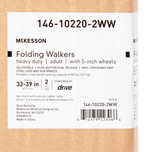 McKesson Bariatric Folding Walker Adjustable Height Steel Frame 500 lbs. Weight Capacity 32 to 39 Inch Height 146-10220-2WW