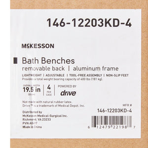 McKesson Bath Bench Without Arms Aluminum Frame Removable Backrest 19-1/4 Inch 146-12202KD-4