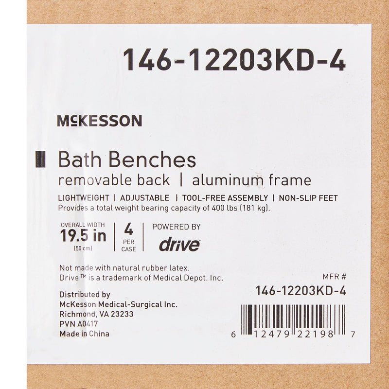 McKesson Bath Bench Without Arms Aluminum Frame Removable Backrest 19-1/4 Inch 146-12202KD-4