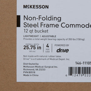 McKesson Commode Chair Fixed Arms Steel Frame Back Bar 13-3/4 Inch Seat Width 146-11105N-4