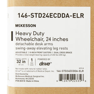 McKesson Dual Axle Desk Length Arm Swing-Away Bariatric Wheelchair 146-STD22ECDDA-ELR